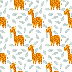 Cartoon summer animals seamless giraffes pattern for wrapping paper and kids clothes print and fabrics