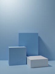 Premium  mock up podium for product presentation, blue background, 3d illustration.