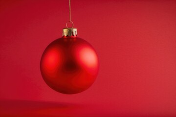 christmas ornament, red christmas ball on red color background