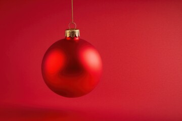 christmas ornament, red christmas ball on red color background