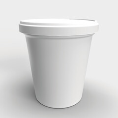 white cardboard cup for coffee isolated on white background. plastic pot with lid
