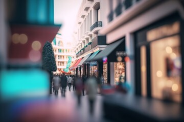 Experience the Astonishing Beauty of a Hyper-Detailed Shopping District at Night through Unreal Engine 5 with Ultra-Wide Angle and Depth of Field! , Generative ai - obrazy, fototapety, plakaty
