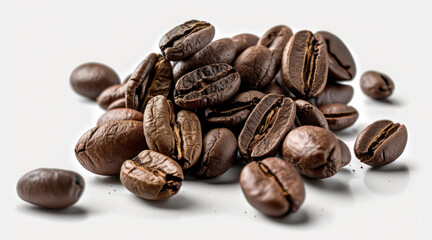 Obraz premium Illustration of a pile of roasted coffee beans on white background. Generative AI