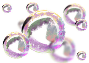Soap bubbles, drawing of realistic and very colorful soap bubbles, handmade drawing. PNG