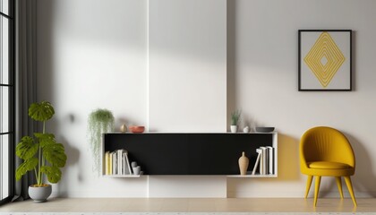 Cabinets and wall for tv in living room, white wall background, Modern living room decor with a tv cabinet shelf in empty room interior background