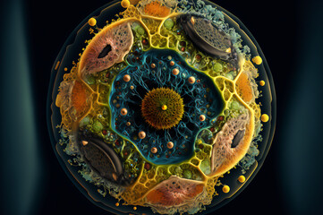 Naklejka premium Schematic View of a Bacterial Symbiosis, The Fascinating World of Bacterial Symbiosis, Prokaryotic Cells and Their Impact on Human Health, Generative AI