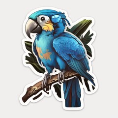 Representative sticker of fictional blue macaw, created in AI in high qualit
