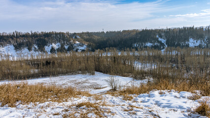 North Saskatchewan river valley landscape near town Devon