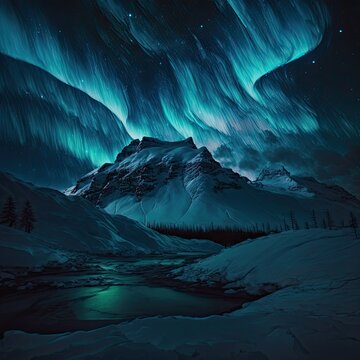 Abstract and fictional Northern Lights landscapes created in AI in high quality © jose