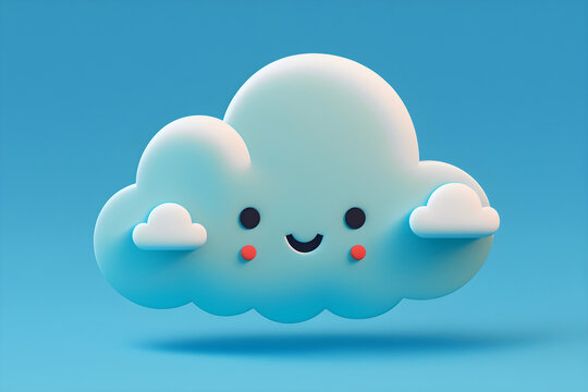 Cute Cartoon Cloud Isolated on Pastel Blue Background: AI Generated Image
