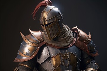 Medieval knight super model studio lighting, concept of Fashion Photography and Costume Design, created with Generative AI technology