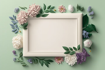 framework with flowers for photo or congratulation - blank mockup - made with generative ai