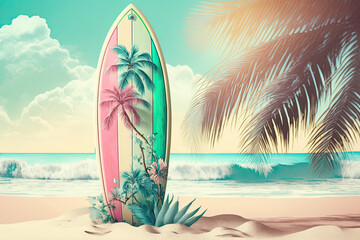 Fototapeta na wymiar surfboard on the beach made with generative ai
