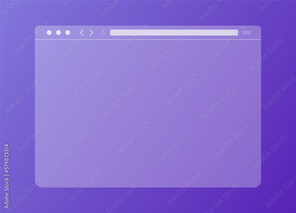 Wall mural transparent web browser mockup on purple background in modern flat design. computer blank template f