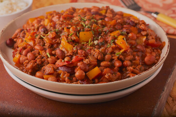 Homemade Mexican styled chilli garnished with coriander.