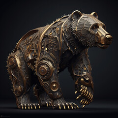Fototapeta premium MECHANICAL BEAR, Golden Mechanics, creative Design, modern art, stunning graphics, half metal animals