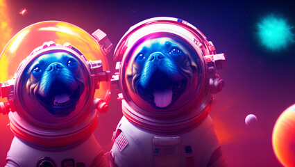 Obraz premium 2 Dogs in Space (Wearing a Spacesuit)