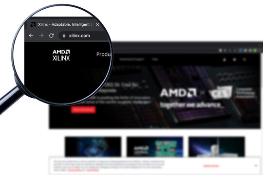 Los Angeles, California, USA - 9 Martha 2023: Illustrative Editorial of Xilinx website homepage. Xilinx logo visible on display screen.
