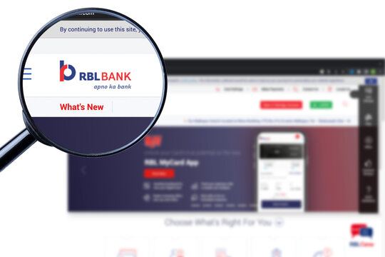 Los Angeles, California, USA - 9 Martha 2023: Illustrative Editorial of RBL Bank website homepage. RBL Bank logo visible on display screen.