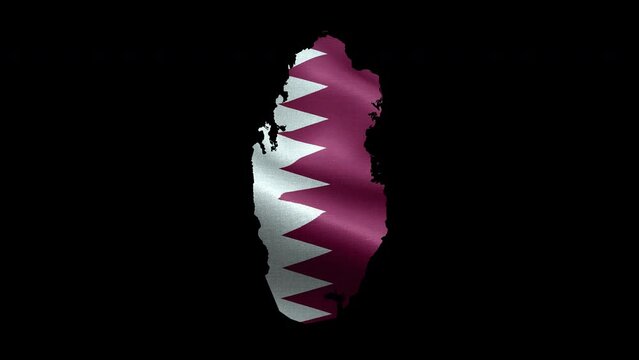 4K waving national flag of Qatar on the map. Alpha channel seamless Qatari flag on territory. Outline geographic country border of Qatar stock video.