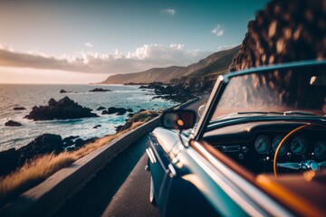Experience the Ultimate Road Trip Adventure: Stunning Scenery, Insane Details, and High Speeds with a Convertible Car and Unreal Engine 5! , Generative ai - obrazy, fototapety, plakaty
