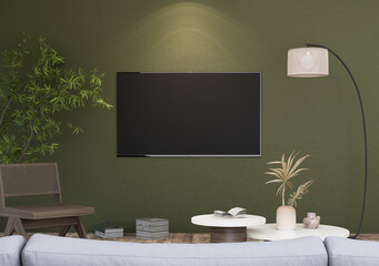 Mock up poster frame in modern interior background, living room,