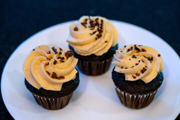 Mini chocolate cupcakes with peanut butter cream icing