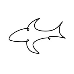 Single one line drawing sharks fish