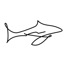 Single one line drawing sharks fish