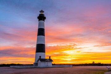 The Bodie Island Lighthouse at Sunrise With Many Colors