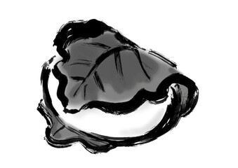 柏餅手描き筆書きイラスト　白黒,モノクロ,単色