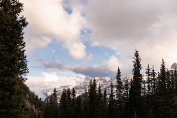 snow capped colorado mountain landscape with trees
