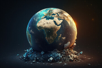 A Littered Earth Globe, AI Generative
