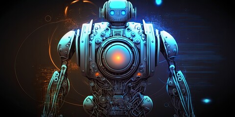 The futuristic robot with high-tech neon lights. Generative AI