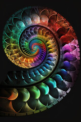 Colourful spiral fractal graphic Fibonacci sequence design, ai generative