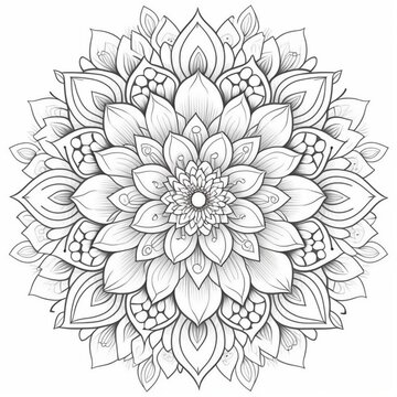 coloring page mandala design of flowers and petals simple and clean line art