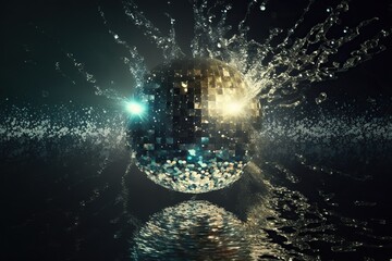 A disco ball made of sparkling crystal floating in a pool creating a magical and enchanting atmosphere, concept of Mystical and Glamorous, created with Generative AI technology