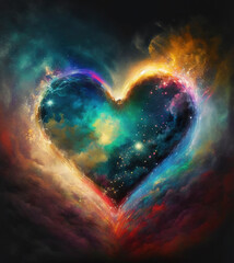 Buntes Herz als Grußkarte zum Muttertag oder Valentinstag. Herzliche Verbindung mit dem Universum.  Bewußtsein für die Liebe. Generativ KI