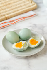 Salted egg on a plate