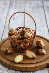 Aromatic ginger in a basket