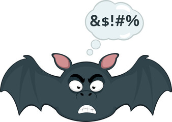 vector cartoon character illustration of a bat vampire animal, with an angry expression, with a thought cloud and an insult text