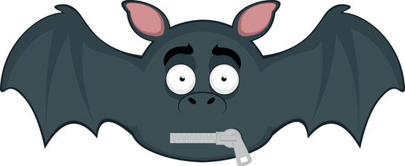 vector illustration of a silenced vampire bat cartoon with a zipper in its mouth