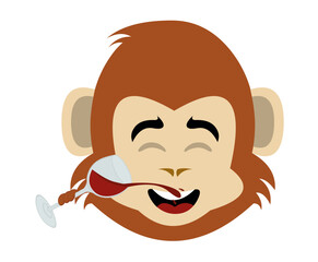vector illustration monkey cartoon face drinking a glass of wine