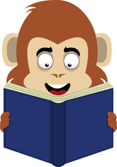 vector illustration face of a monkey primate cartoon reading a book
