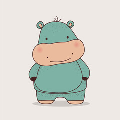 cute kawaii hippopotamus standing vector