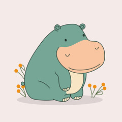 cute simple hippopotamus siting vector