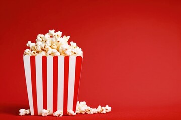 popcorn in a box on a red background