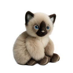 a plush toy-themed photographic illustration of an isolated adorable tiny kitty cat with cute eyes set on a transparent background in PNG. Generative AI