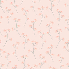 Pastel Pink Flower Blossoms Seamless Vector Repeat Pattern