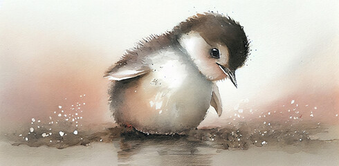 cute baby penguin, watercolor illustration, generative ai  